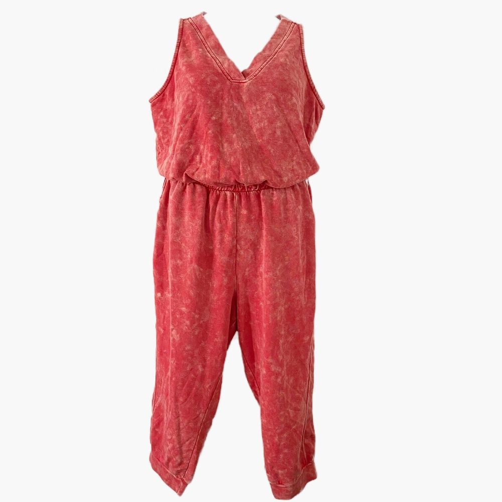 Lane Bryant Washed Red V-Neck Jumpsuit